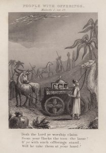 People with Offerings, Malachi I, ver 13 (engraving) by English School