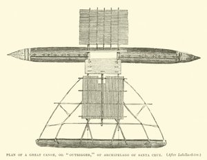 Plan of a Great Canoe, or Outrigger, of Archipelago of Santa Cruz, after Labillardiere