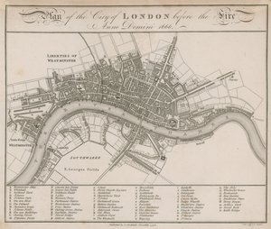 Plan of the City of London Before the Fire of 1666 by English School