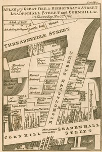 Plan of the fire in Bishopsgate Street, Cornhill and Leadenhall Street, London, which began on 7 November 1765