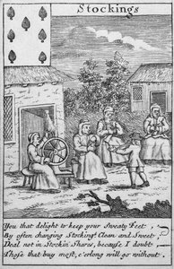 Playing Card showing workers making stockings (detail) by English School