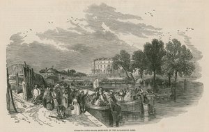 Pleasure canal boats, sketched at the Paddington Basin, Regents Canal, London by English School