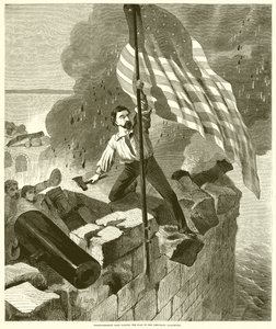 Police-Sergeant Hart Nailing the Flag to the Temporary Flag-Staff by English School