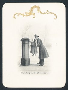 Policeman lifting girl at post box by English School