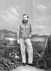 Portrait of John Speke (1827-64) in front of Lake Victoria, frontispiece to Journal of the Discovery of the Source of the Nile published 1863
