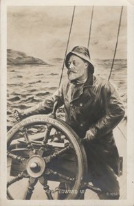 Portrait of King Edward VII at the helm of HMS Britannia by English School