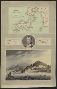 Portrait of Napoleon Bonaparte with a Map and a View of Elba