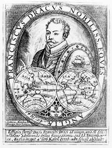 Portrait of Sir Francis Drake at the Age of 43, engraved by Jodocus Hondius