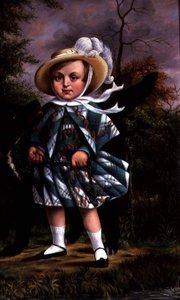 Portrait of Child with a Black Dog by English School