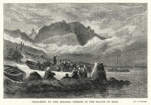Preaching to the Herring Fishers in the Island of Skye (engraving) by English School