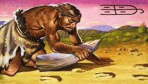 Primitive Man Reading a Track