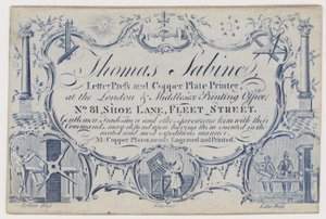 Thomas Sabine Printer, trade card by English School
