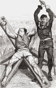 Prisoner being tortured on the St. Andrews Cross, c.1865 by English School