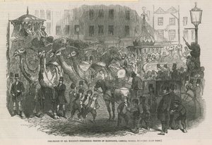 Procession of Mr Hughess theatrical troupe of elephants, camels, horses, etc. by English School
