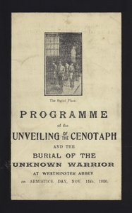 Programme for the unveiling of the Cenotaph and the burial of the Unknown Warrior, Westminster Abbey, London, 11 November 1920 by English School