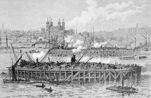 Progress of the Works of the Tower Bridge Over the Thames by English School