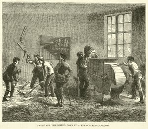 Prussians threshing corn in a French school-room by English School