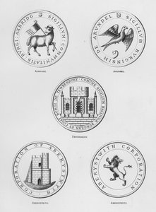 Public Arms: Axbridge; Arundel; Tewkesbury; Aberystwith (engraving) by English School