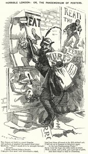 Punch cartoon: Horrible London: or, the Pandemonium of Posters - London at the time of the Jack the Ripper murders