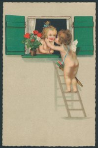 Putti Kissing by English School