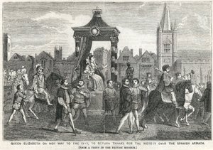 Queen Elizabeth I on her way to the City to return thanks for the victory over the Spanish Armada by English School
