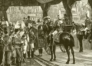 Queen Victoria, Jubilee, Westminster Abbey, coach, horses by English School
