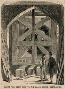 Raising the great bell (Big Ben) to the Clock Tower, Westminster by English School