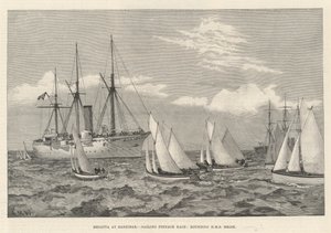 Regatta at Zanzibar, Sailing Pinnace Race, rounding HMS Brisk by English School