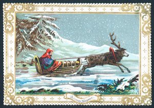 Reindeer pulling sledge