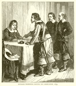 Richard Cromwell signing his Abdication, 1659 by English School