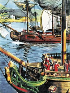 Robert Clive Sails up the Bay of Bengal to the Mouth of the Ganges by English School