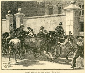 Robert Pates Striking the Queen outside Cambridge House, illustration from The Life and Times of Queen Victoria, Vol. II by Robert Wilson, 1888