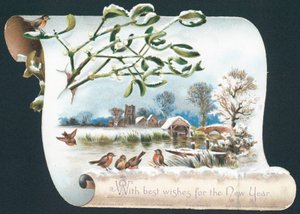 Robins Next to Riverbank, New Year Card