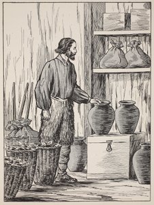 Robinson Crusoe in his storeroom by English School