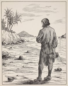 Robinson Crusoe on his island, illustration from The Story of Robinson Crusoe: An adaptation for children following Defoe