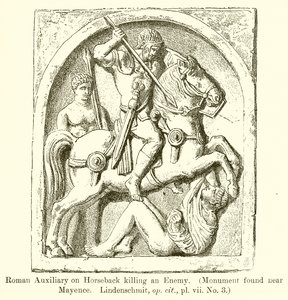 Roman Auxiliary on Horseback Killing an Enemy (Monument found near Mayence. Lindenschmit, op. cit., vii. No. 3) by English School