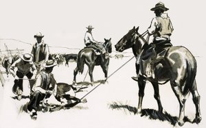 Roping and Branding Cattle in the Wild West