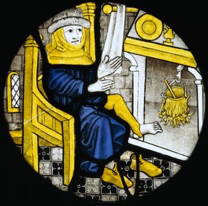 Roundel Depicting the Month of February, Late 15th Century (stained glass) by English School