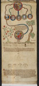 The Royal Genealogy from Henry III to Edward I with an extension in a different hand from Edward II to Edward III, illustration from the 