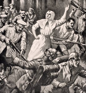 Russian nurse Mira Miksailovitch Ivanoff leading men against Germans, 1915, from 