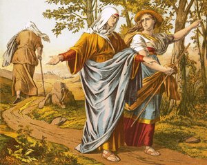 Ruth following Naomi to Bethlehem by English School