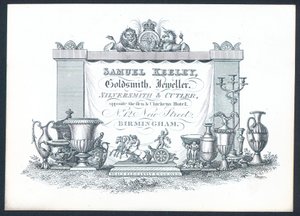 Samuel Keeley, Goldsmith, Jeweller, Silversmith & Cutler, Trade Card by English School