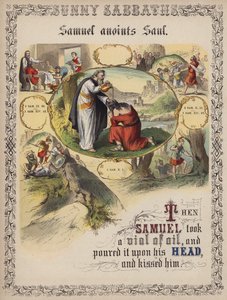 Samuel Anoints Saul (coloured engraving) by English School