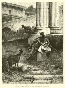 Scene in the ruins of the Temple of Vespasian by English School