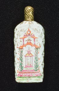 Scent bottle decorated with a pagoda by English School