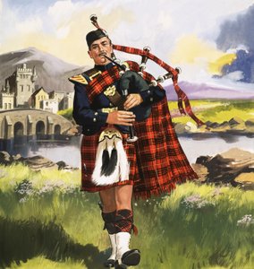 Scotsman Playing Bagpipes by English School