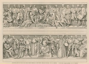 Sculptures around the base of the Prince Consort Memorial (engraving)