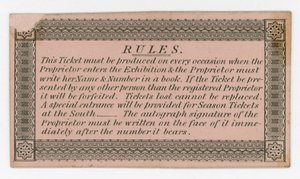 Season Ticket for Admission to the Great Exhibition of 1851, Reverse, Showing Rules