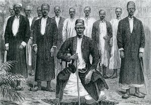 Sekebobo Chief of Chagwe, Mtesa Chief of Uganda, Chambarango and Pokino the Prime Minister (engraving)