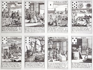 Set of Playing Cards Depicting Satirical Scenes of Current Commercial Ventures and Investments, c.1720 by English School